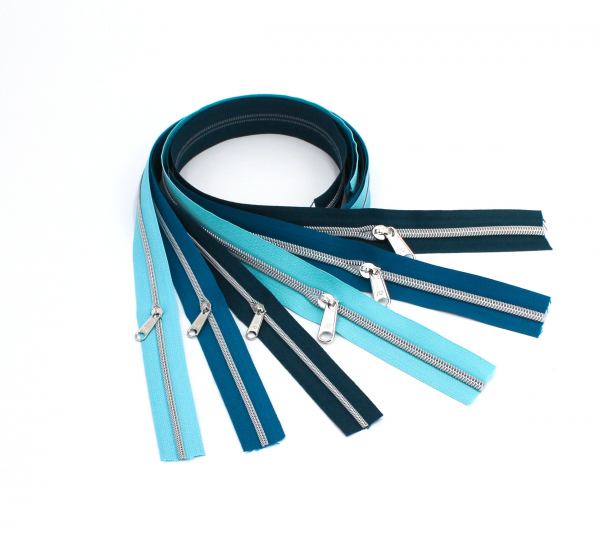 Endlosreißverschluss- Set metallisiert dunkelpetrol, petrol, helltürkis/ silber (6 x 0,5 m)